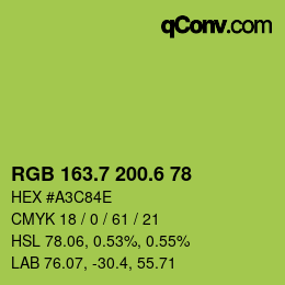 カラーコード: RGB 163.7 200.6 78 | qconv.com