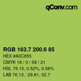 カラーコード: RGB 163.7 200.6 85 | qconv.com