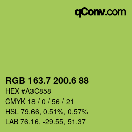 カラーコード: RGB 163.7 200.6 88 | qconv.com