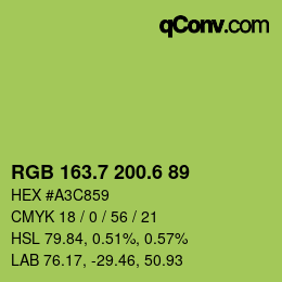 カラーコード: RGB 163.7 200.6 89 | qconv.com