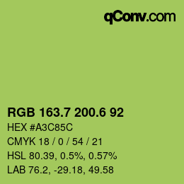 カラーコード: RGB 163.7 200.6 92 | qconv.com