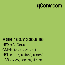 カラーコード: RGB 163.7 200.6 96 | qconv.com