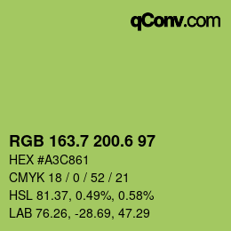 カラーコード: RGB 163.7 200.6 97 | qconv.com