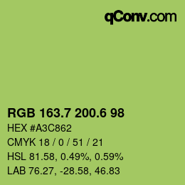 カラーコード: RGB 163.7 200.6 98 | qconv.com