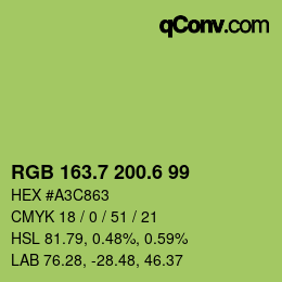 カラーコード: RGB 163.7 200.6 99 | qconv.com