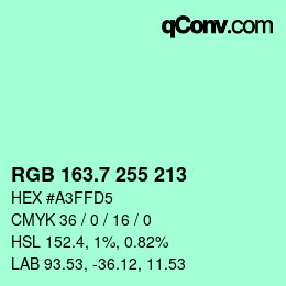 カラーコード: RGB 163.7 255 213 | qconv.com