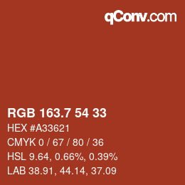 カラーコード: RGB 163.7 54 33 | qconv.com