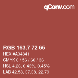 カラーコード: RGB 163.7 72 65 | qconv.com