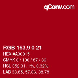カラーコード: RGB 163.9 0 21 | qconv.com