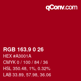 カラーコード: RGB 163.9 0 26 | qconv.com