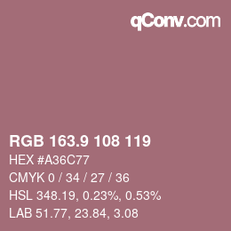 Color code: RGB 163.9 108 119 | qconv.com