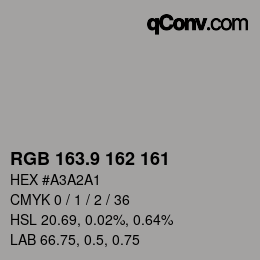 Farbcode: RGB 163.9 162 161 | qconv.com