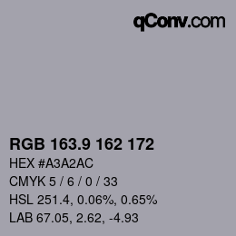 カラーコード: RGB 163.9 162 172 | qconv.com