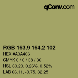 Color code: RGB 163.9 164.2 102 | qconv.com