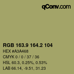 Color code: RGB 163.9 164.2 104 | qconv.com