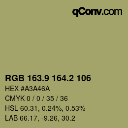 Color code: RGB 163.9 164.2 106 | qconv.com