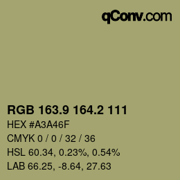 Color code: RGB 163.9 164.2 111 | qconv.com