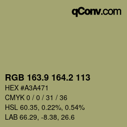 Color code: RGB 163.9 164.2 113 | qconv.com