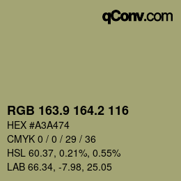 Color code: RGB 163.9 164.2 116 | qconv.com
