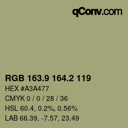Color code: RGB 163.9 164.2 119 | qconv.com