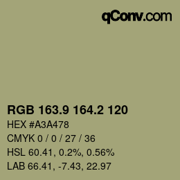 Color code: RGB 163.9 164.2 120 | qconv.com
