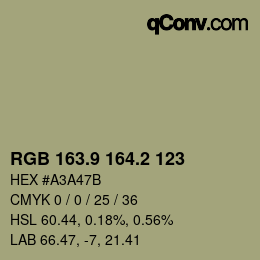 Color code: RGB 163.9 164.2 123 | qconv.com