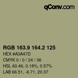 Color code: RGB 163.9 164.2 125 | qconv.com