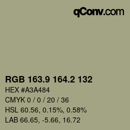 Color code: RGB 163.9 164.2 132 | qconv.com