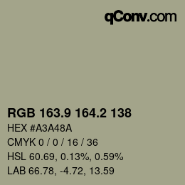 Farbcode: RGB 163.9 164.2 138 | qconv.com