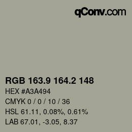 Color code: RGB 163.9 164.2 148 | qconv.com