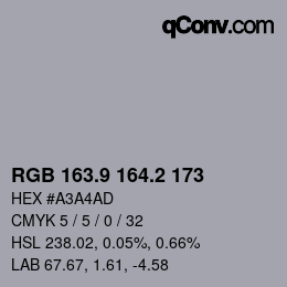 Color code: RGB 163.9 164.2 173 | qconv.com