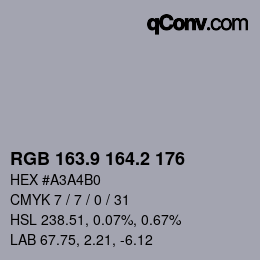 Color code: RGB 163.9 164.2 176 | qconv.com