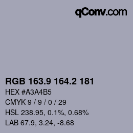 Color code: RGB 163.9 164.2 181 | qconv.com