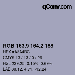 カラーコード: RGB 163.9 164.2 188 | qconv.com
