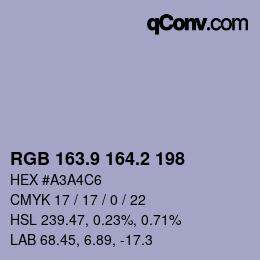 Color code: RGB 163.9 164.2 198 | qconv.com