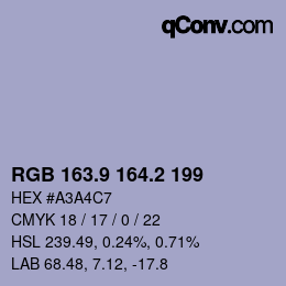 Color code: RGB 163.9 164.2 199 | qconv.com