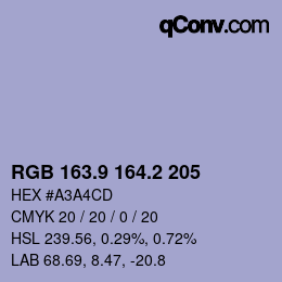 Color code: RGB 163.9 164.2 205 | qconv.com
