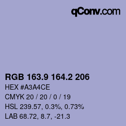 Color code: RGB 163.9 164.2 206 | qconv.com