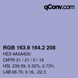 Color code: RGB 163.9 164.2 208 | qconv.com