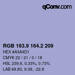 Color code: RGB 163.9 164.2 209 | qconv.com