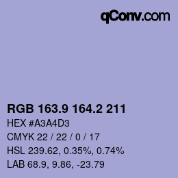 Color code: RGB 163.9 164.2 211 | qconv.com