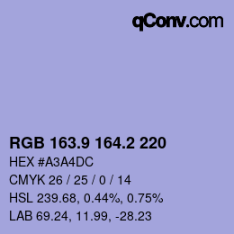 カラーコード: RGB 163.9 164.2 220 | qconv.com