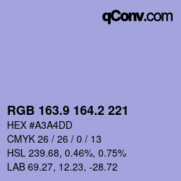 Color code: RGB 163.9 164.2 221 | qconv.com