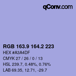 Color code: RGB 163.9 164.2 223 | qconv.com