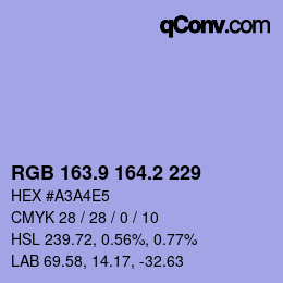 カラーコード: RGB 163.9 164.2 229 | qconv.com