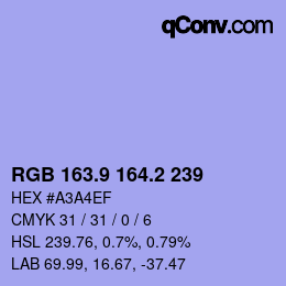カラーコード: RGB 163.9 164.2 239 | qconv.com