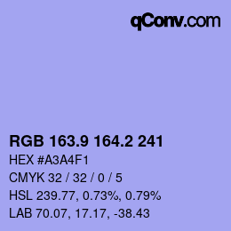 Color code: RGB 163.9 164.2 241 | qconv.com