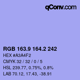 Color code: RGB 163.9 164.2 242 | qconv.com