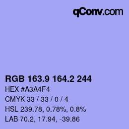 カラーコード: RGB 163.9 164.2 244 | qconv.com