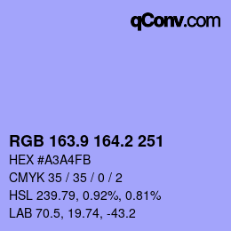 カラーコード: RGB 163.9 164.2 251 | qconv.com